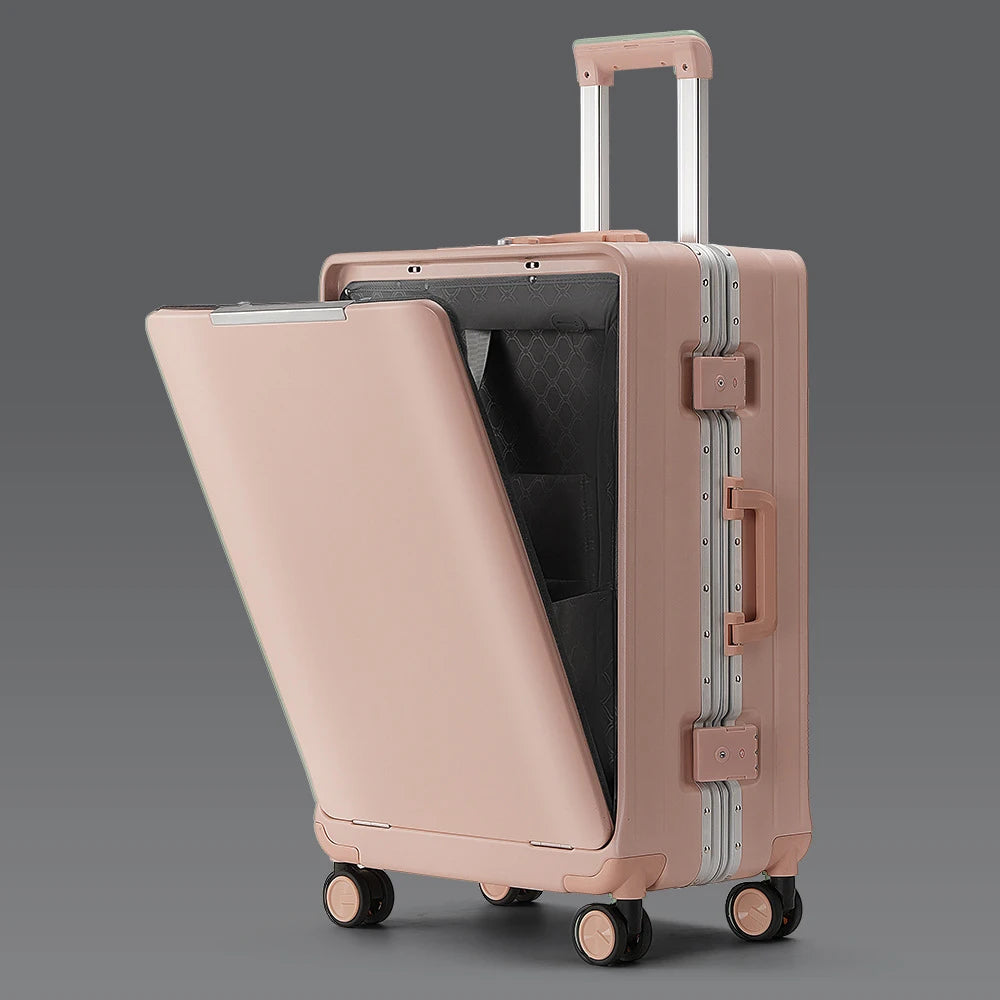 KLQDZMS 20 Inch Portable Front Opening Suitcase With Large Capacity 24 Inch Business Trip Travel Cabin Rolling Luggage Bag