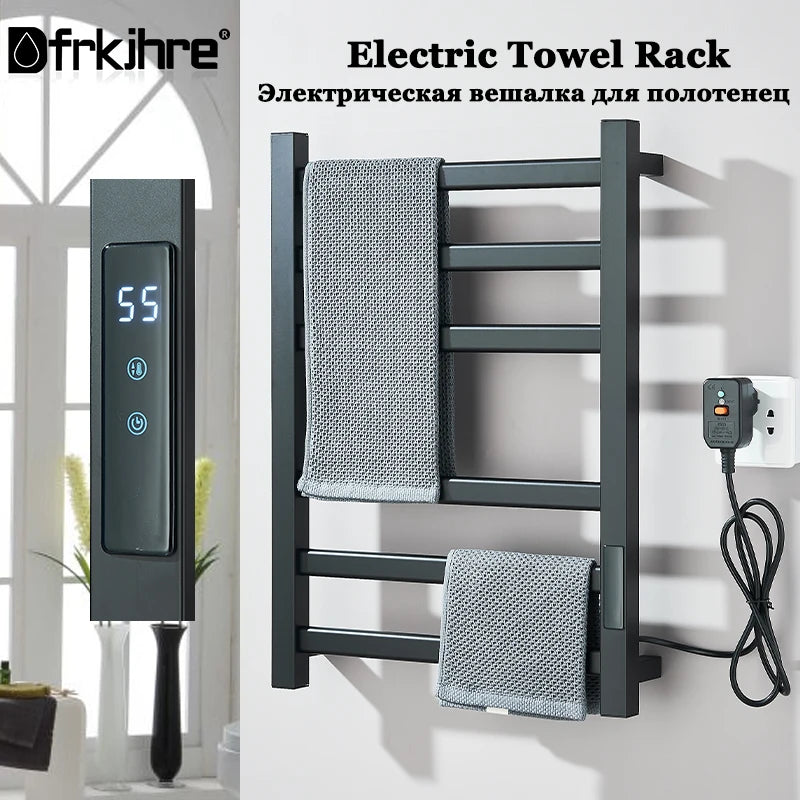 Black/White Electric Towel Rack With Digital Display Touch Temperature&Time Control Smart Heated Towel Rail Towel Warmer