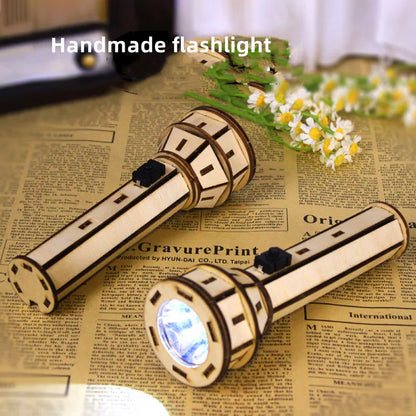 Wooden Puzzle Set DIY Electric Flashlight Handmade Cute Shape Safe Interactive Educational Physical Science Adults Creative Gift