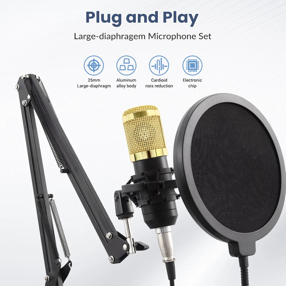 Podcast Microphone Equipment Bundle BM-800 Condenser Microphone (with Voice Changer and V8 Sound Card) Professional Recording Studio Kit for Laptops, Streaming, Podcasting, Singing, Voice-overs, Vocals, Home Studios