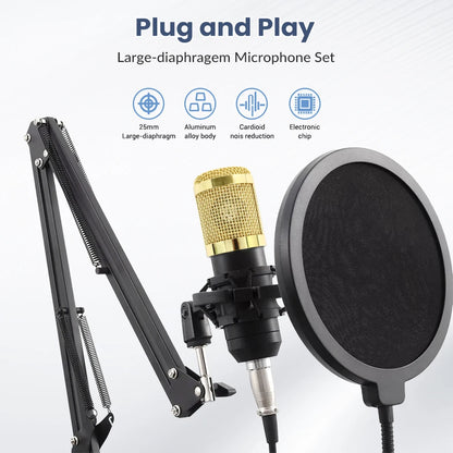 Podcast Microphone Equipment Bundle BM-800 Condenser Microphone (with Voice Changer and V8 Sound Card) Professional Recording Studio Kit for Laptops, Streaming, Podcasting, Singing, Voice-overs, Vocals, Home Studios