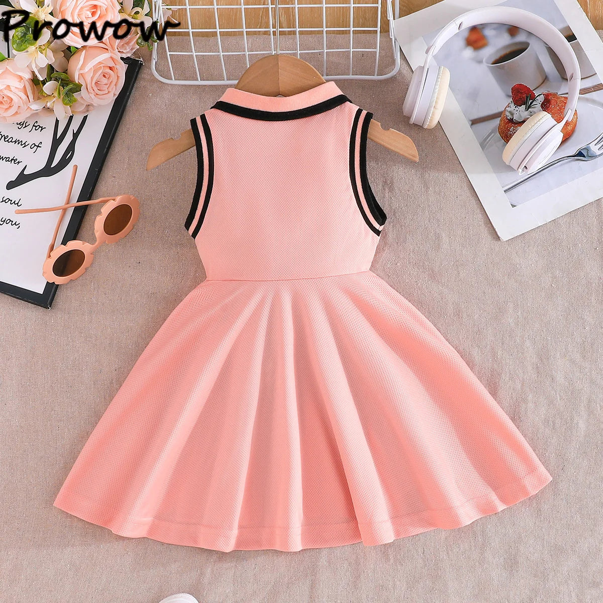 Prowow 0-3Y Baby Sporty Dresses 2025 Sleeveless Polo Dress For Girls Preppy Style Letter Baseball Dress Toddler Girl Clothes