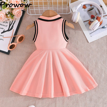 Prowow 0-3Y Baby Sporty Dresses 2025 Sleeveless Polo Dress For Girls Preppy Style Letter Baseball Dress Toddler Girl Clothes