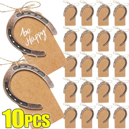 1/10PCS Lucky Horseshoe Ornament Mini Retro DIY Decor Horseshoe with Blank Card Birthday Valentine's Day Gift Creative Pendant