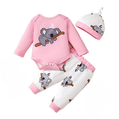 Newborn Baby Girl Clothing set Cute Koala Long Sleeve Top+ Pants+Hat 3PCS Outfits for 1-18 Months Infant Girl Spring&Autumn Wear