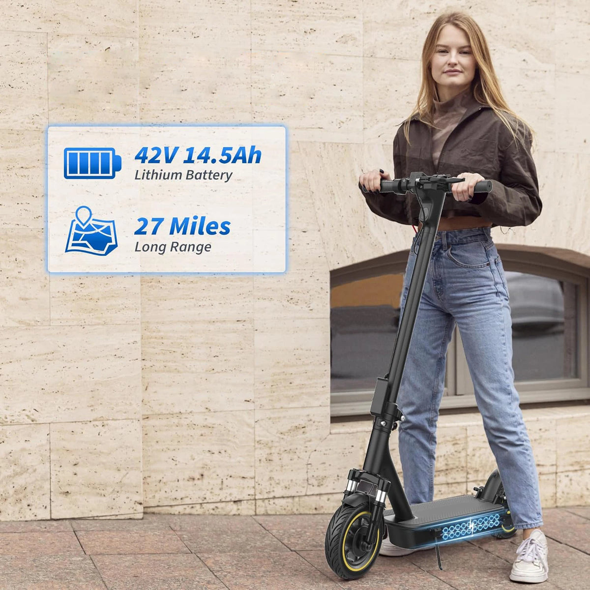 10inch Electric Scooter, 500W Powerful Motor & 22MPH Top Speed, 28 Miles Range, Folding E Scooter with Dual Braking for Teens and Adults Commuting