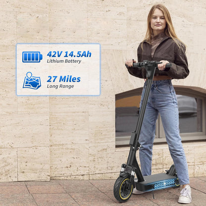 10inch Electric Scooter, 500W Powerful Motor & 22MPH Top Speed, 28 Miles Range, Folding E Scooter with Dual Braking for Teens and Adults Commuting