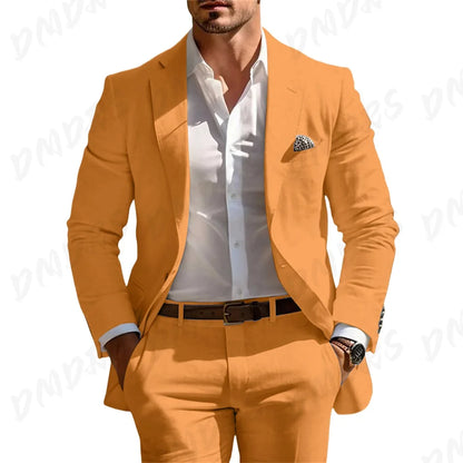 Classic Summer Men's Suit 2PCS For Wedding Formal Solid Suit Including Jacket Pants For Party Classic Occasion Clothing