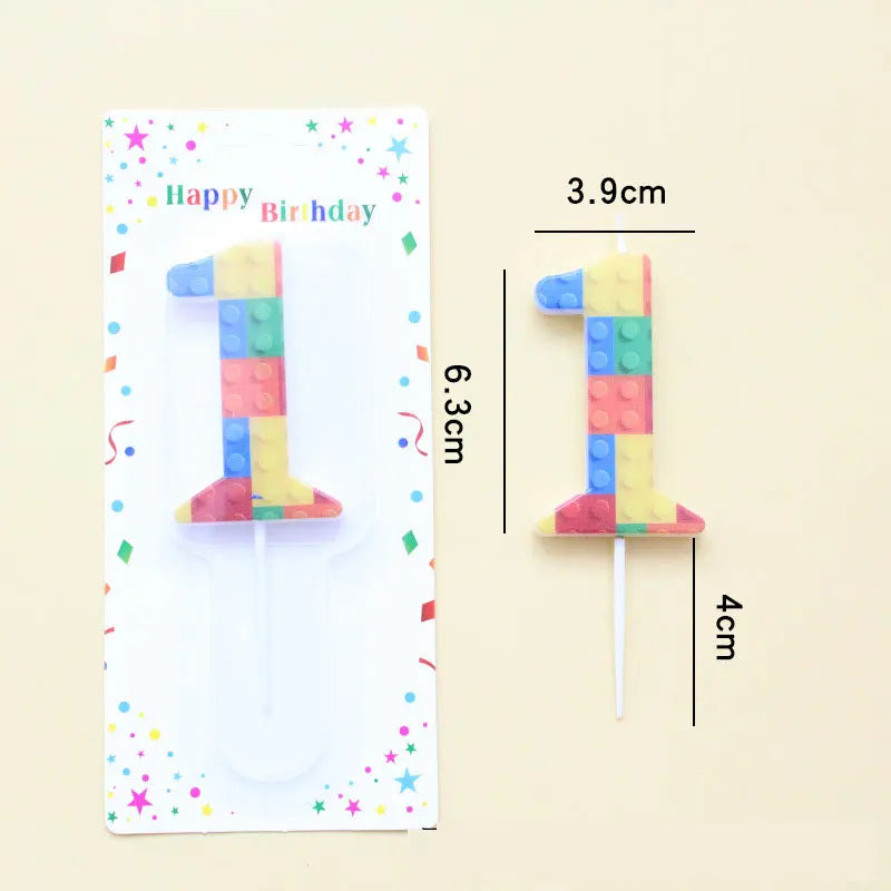 New Building Block Print Number Birthday Candle 0‑9 Digital Cake Topper Block Theme Colorful Cake Decor Birthday Party Supplies