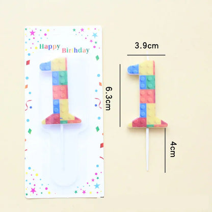 New Building Block Print Number Birthday Candle 0‑9 Digital Cake Topper Block Theme Colorful Cake Decor Birthday Party Supplies