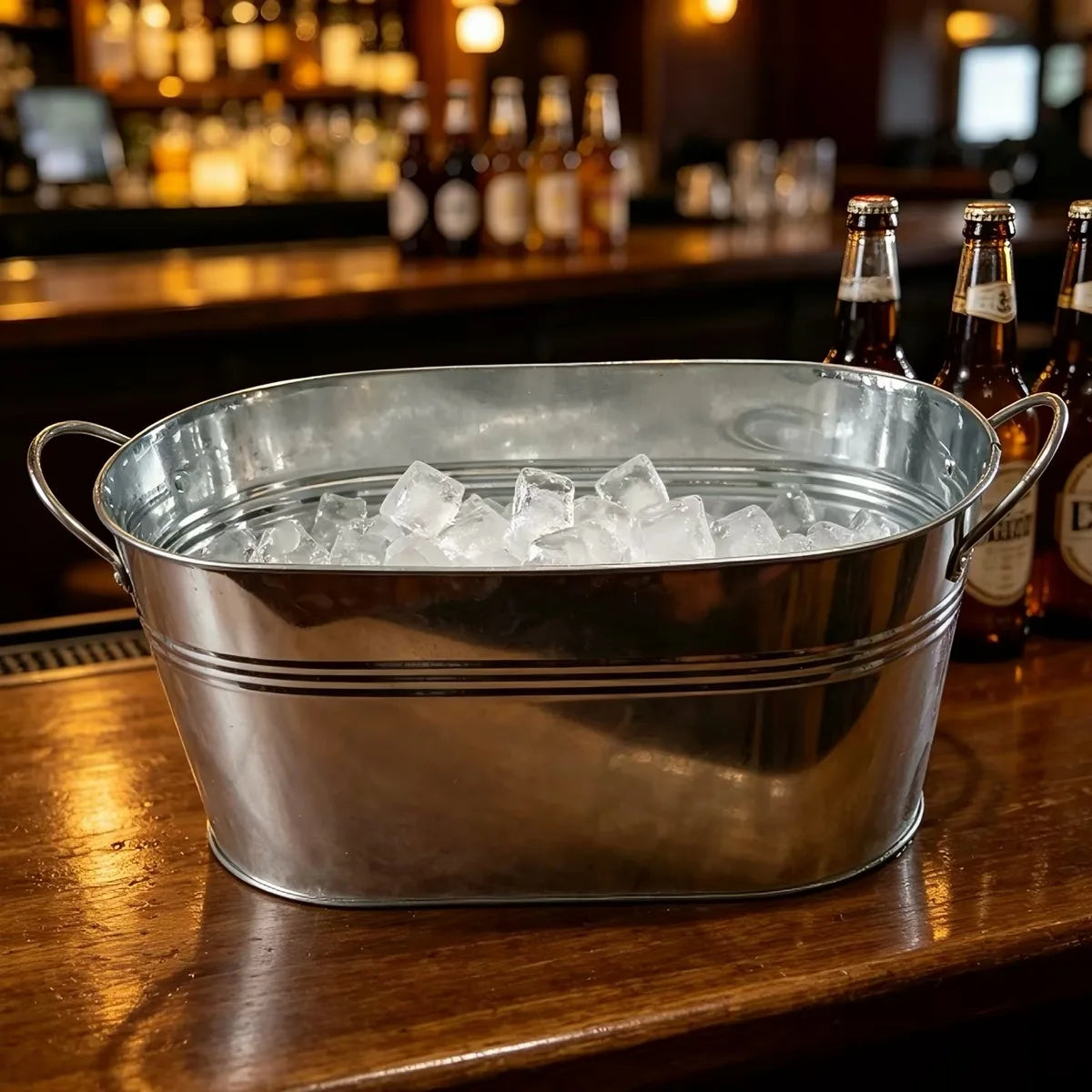 Galvanized Metal Beverage Tub Oval Ice Bucket with Handles Beer Wine Champagne Drink Cooler for Party BBQ Wedding Outdoor