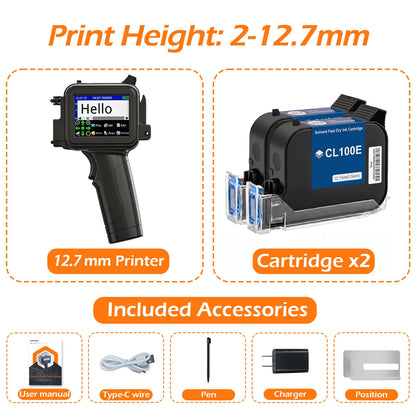Cenliro Mini Handheld Inkjet Printer CL11P with Black Fast-drying Ink Cartridge for Date Batch Number Logo Code On Any Surfaces