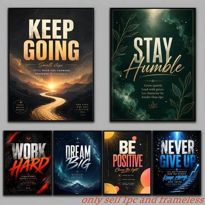 Motivational Quote Canvas Poster, Keep Going Stay Humble Wall Art, Frameless Inspirational Print for Office Bedroom Decor
