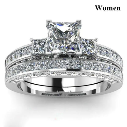 Charm Couple Rings Romantic Women Red Rhinestones Rings Set Trendy Men Stainless Steel Celtic Dragon Rings Wedding Band Jewelry