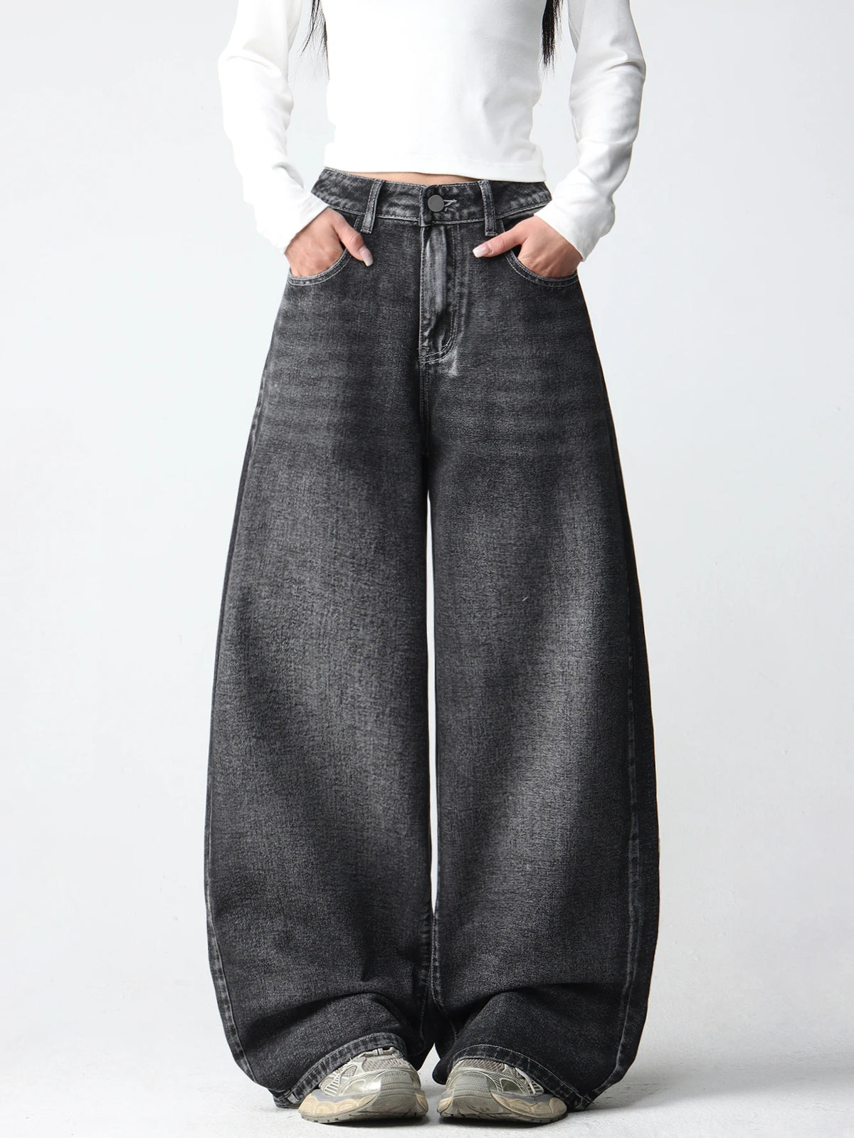 1 Pc American Retro Creative Wing Embroidered Women's High-Waisted Jeans, Fashionable And Versatile Slimming Wide-Leg Trousers