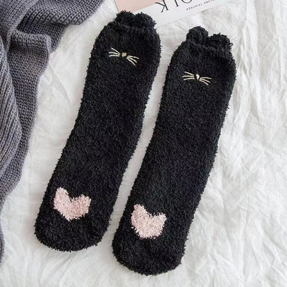 1 Pairs Warm & Fuzzy Cartoon Animal Socks, Crew Length Warm Coral Fleece Socks For Winter, Women's Stocking & Hosiery