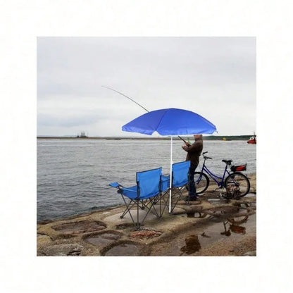 Portable Outdoor 2-Seat Folding Chair With Removable Sun Umbrella Blue, Camping Chair, Beach Essentials