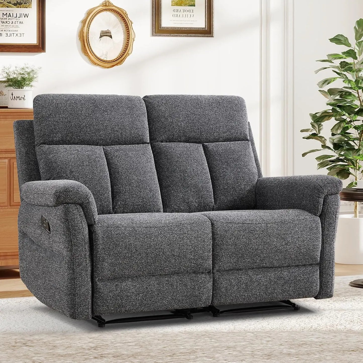 Manual Reclining Loveseat, 2-Seat Recliner Sofa with Padded Arms and Supportive Backrest, Comfortable Fabric Reclining, Custom