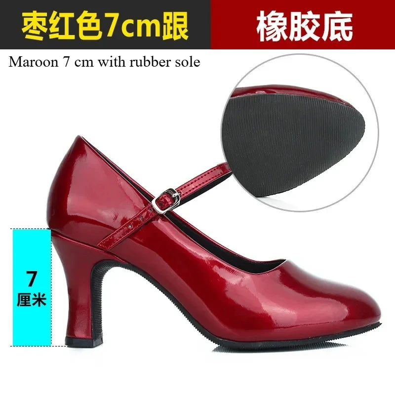 Women Patent Leather Shiny Closed Toe Salsa Shoes Black Gold Silver Red Ballroom Tango Latin Dance Shoes for Woman 5cm/7cm Heels