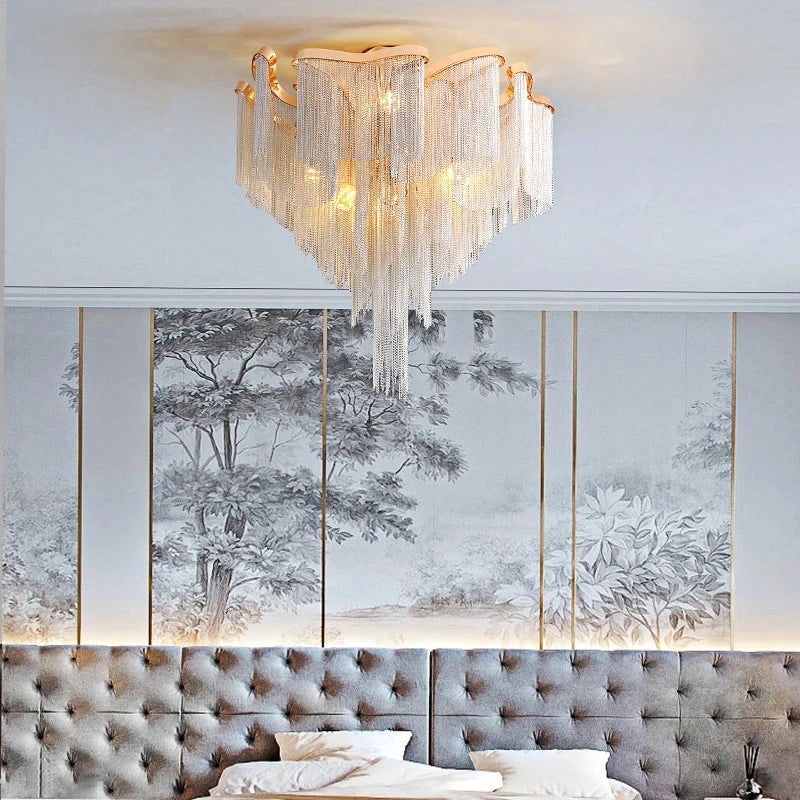 Luxury Tassels Led Pendant Lights New Gold Lustres Hanging Lamps For Ceiling Modern Decoration Home Decor For Bedroom Chandelier