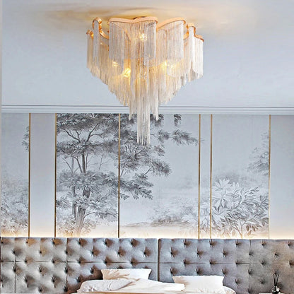 Luxury Tassels Led Pendant Lights New Gold Lustres Hanging Lamps For Ceiling Modern Decoration Home Decor For Bedroom Chandelier