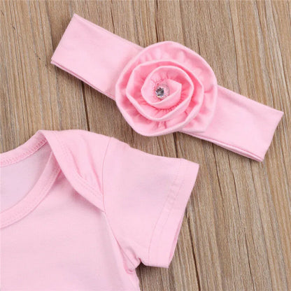 0-18months Baby Girls Romper with Headband Solid Pink Summer Short