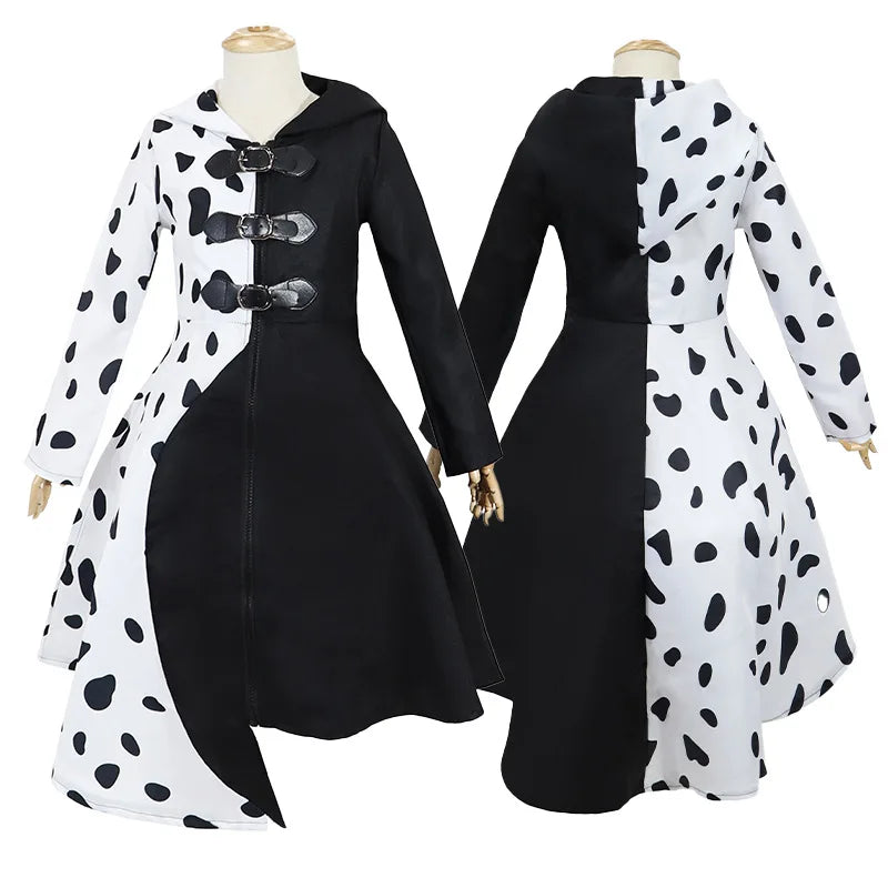 Cruella Cosplay Costume Maid Dress Halloween Costumes for Women Vestido Role Play Clothing Party Uniform Suit