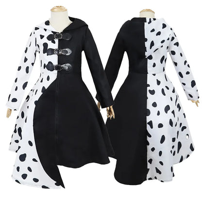 Cruella Cosplay Costume Maid Dress Halloween Costumes for Women Vestido Role Play Clothing Party Uniform Suit