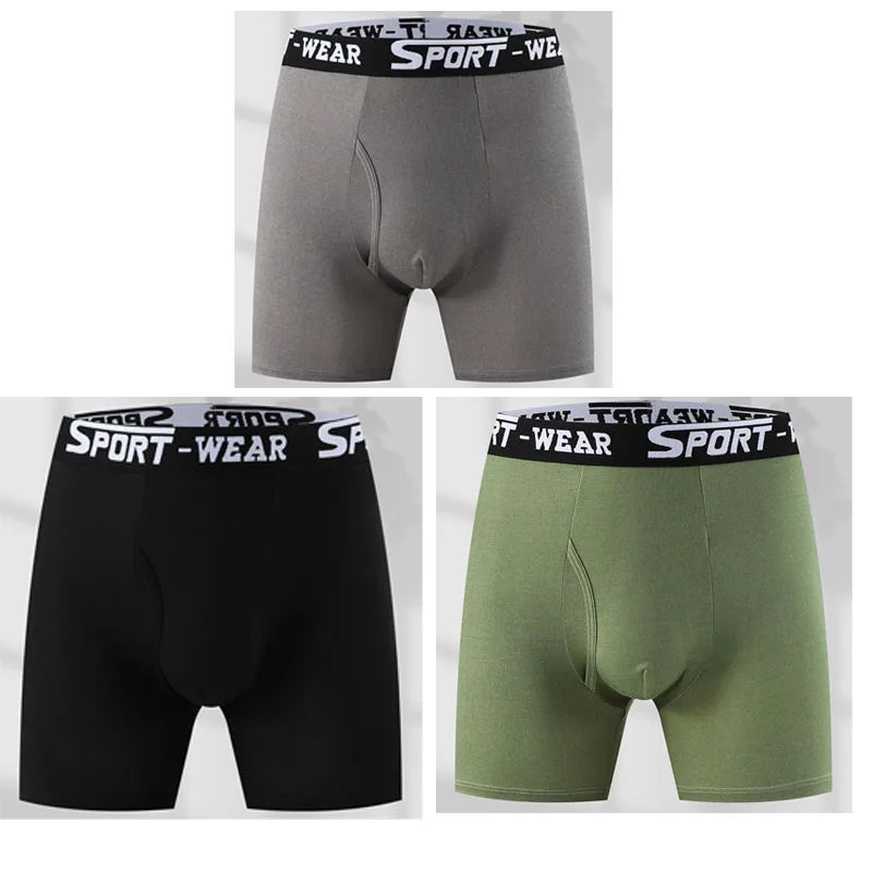 3 Pcs/Lot Fashion Solid Color Men's Underwear, Vibrant Waistband, Comfortable Flat Front, Quick-Drying Sports Breathable Shorts