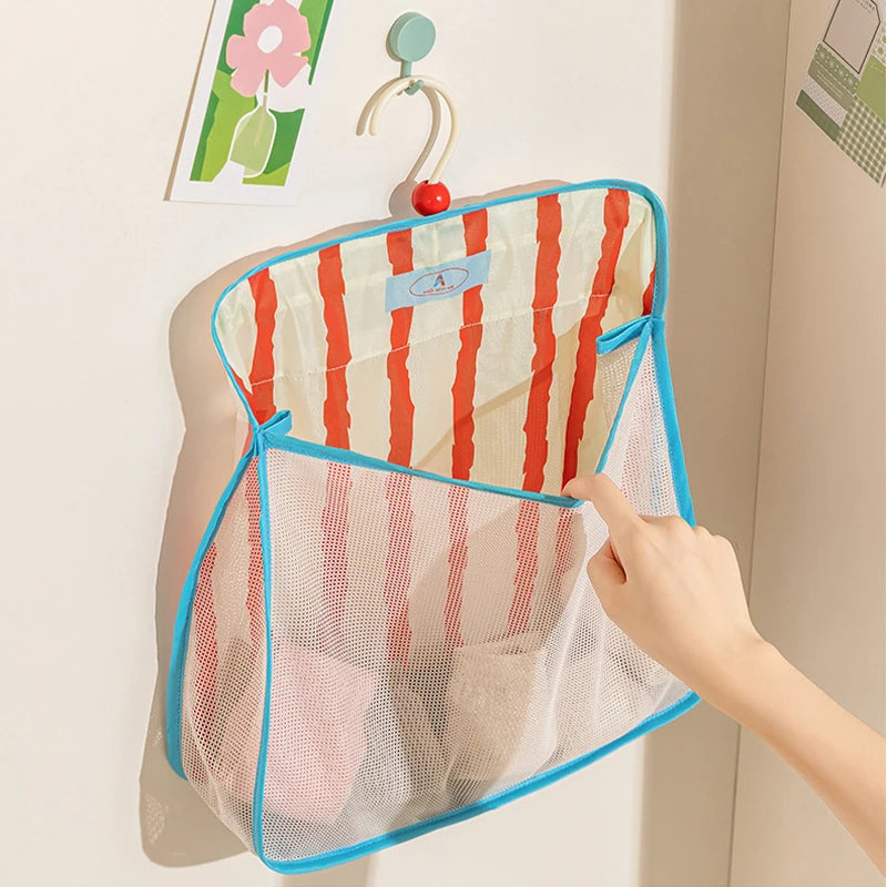 Hanging Mesh Storage Bag Wall Mounted Underwear Socks Organizer Macaron Color Closet Hanging Pouch For Home Bedroom