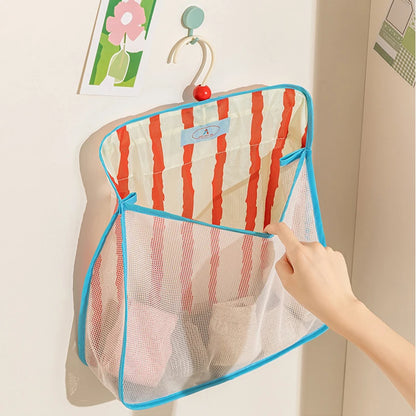 Hanging Mesh Storage Bag Wall Mounted Underwear Socks Organizer Macaron Color Closet Hanging Pouch For Home Bedroom
