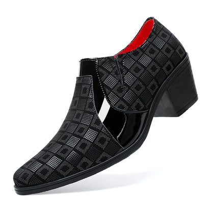 Red PU Leather Business Suit High Heels Men's Shoes Pointed Toe Slip-on Elegant Party Wedding Shoes Thick Sole Boots for Man