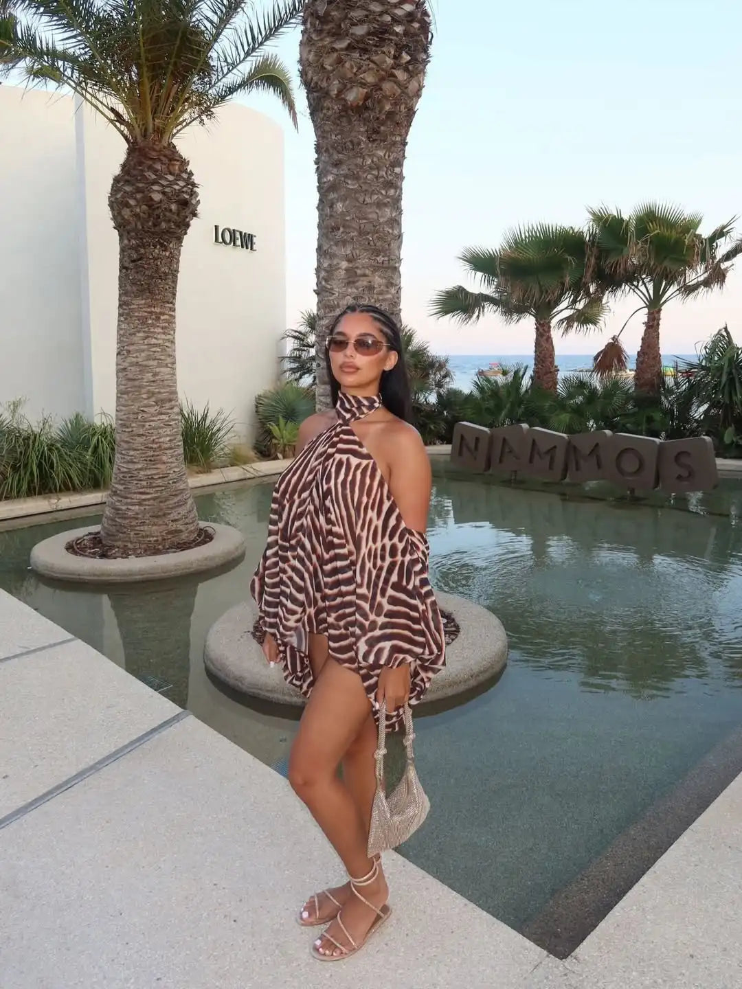 Y2k Mixed Leopard Zebra Two Piece Set Tie Halter Cut Out Shoulder Flared Sleeve Top High Cut Bodycon Shorts Sets Night Out Suit