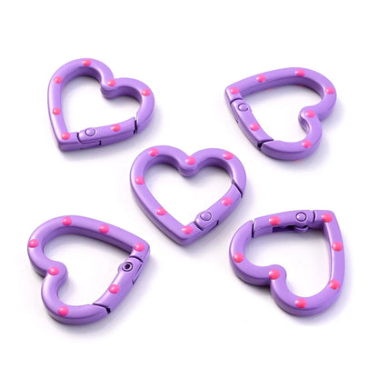 Heart-Shaped Lobster Clasp Connectors — Multicolor Metal Spring Clips