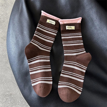 New Women Socks Cute Love With Heart Print Sock Cotton Harajuku Vintage Happy Female Dots Heart Kawaii Sox White Pink Crew Sock