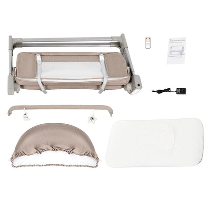 Baby Cradle Swing with Music, 5 Speed Electric Crib Auto Rocking Chair Bed, Foldable Baby Rocker for 0-36 Months, Khaki