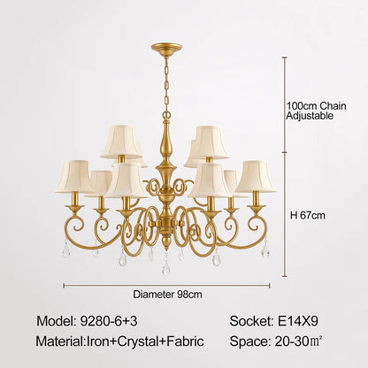 Crystal Chandelier With Lamp Shade For Living Room Gold Chandeliers Bedroom Farmhouse Church Pendant Lights Dining Room Light