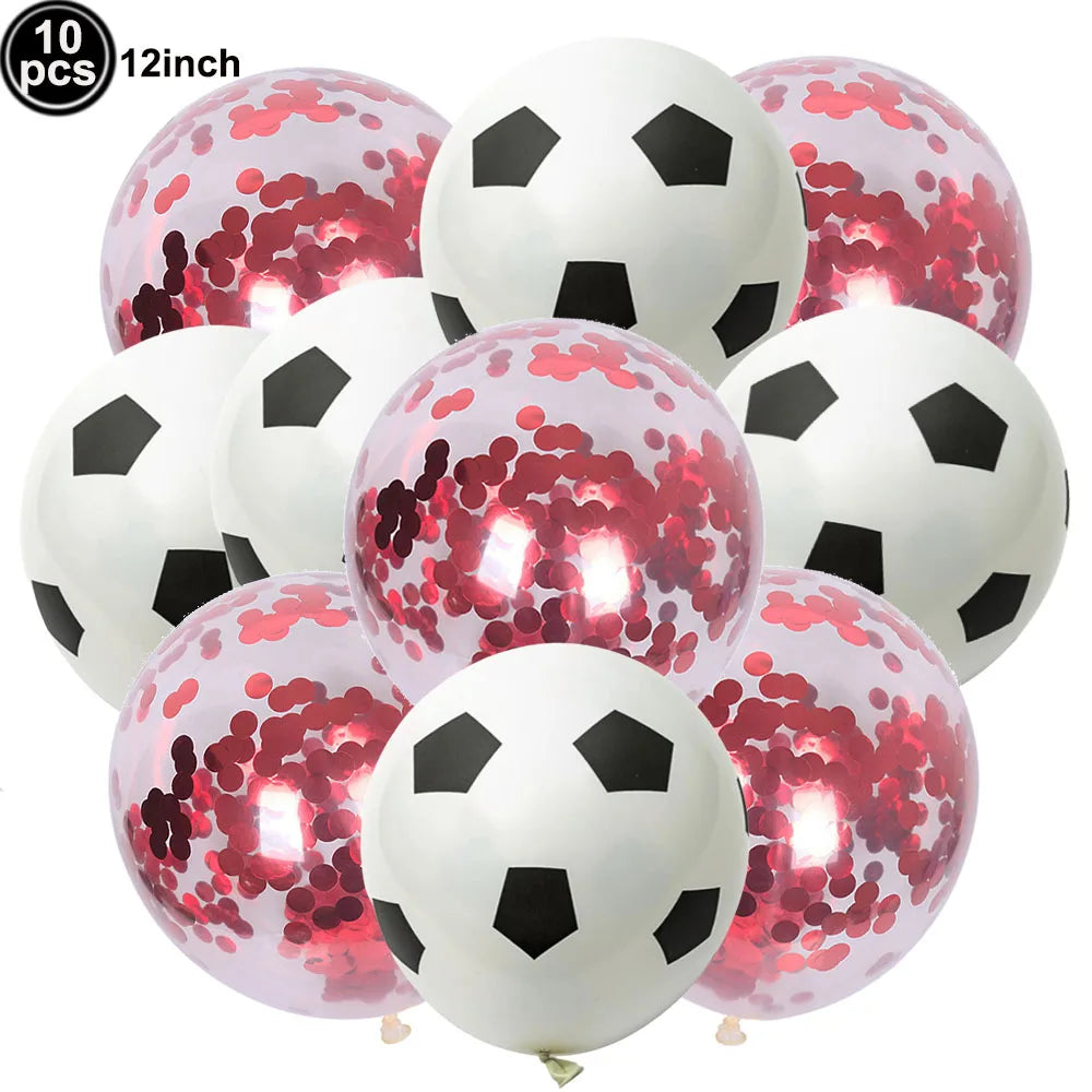 10Pcs 12inch Soccer Balloons Red Blue Black White Confetti Football Latex Balloon Boy Soccer Birthday Party Baby Shower Decor