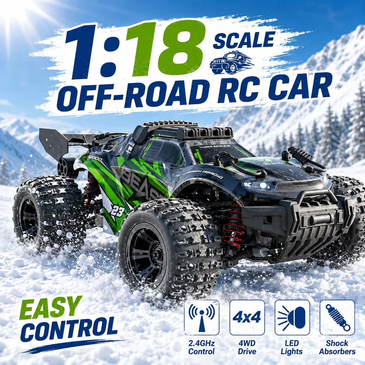 ZNLYRION RC Off-Road Car 1:18 Scale 118Pro 4-Wheel Drive 45km/h Terrain Racing Buggy Metal Bottom Plate Independent Suspension RC Toy For Adults Kids