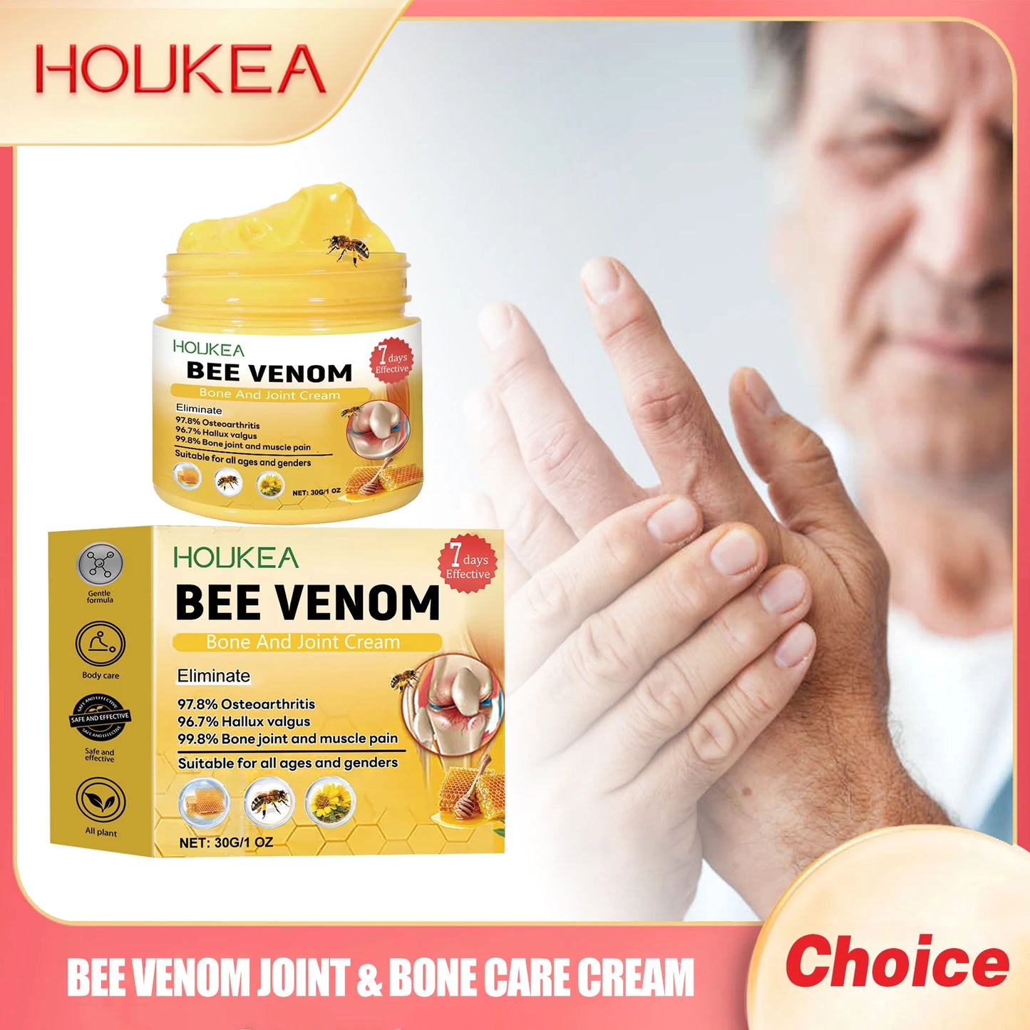Houkea Bee Venom Joint Bone Care Cream Repair Muscle Hurt Relief Rheumatoid Pain Arthritis Treatment Body Knee Soothing Creams