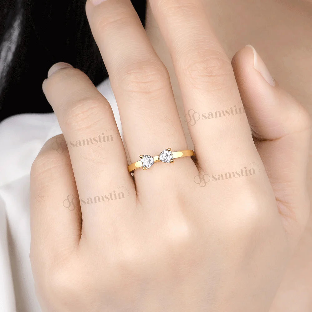 Samstin 0.6CTW Heart Moissanite Ring Set Ring for Women Solid 14K 10K Yellow Gold Ring for Anniversary Christmas Gifts Party