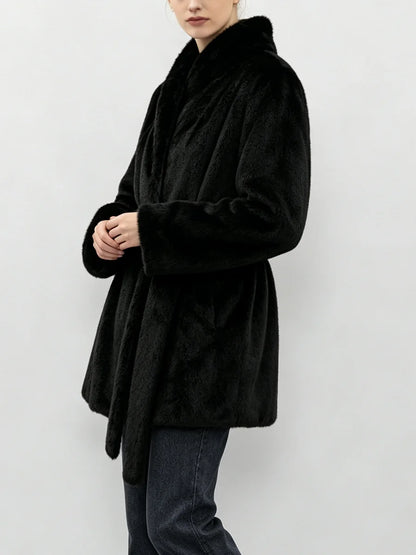 LIMO Women  Faux Mink Fur Coat Wrap Belted Waist Stand Collar Long Sleeve Loose Warm Winter Elegant Ladies  Plush Outerwear