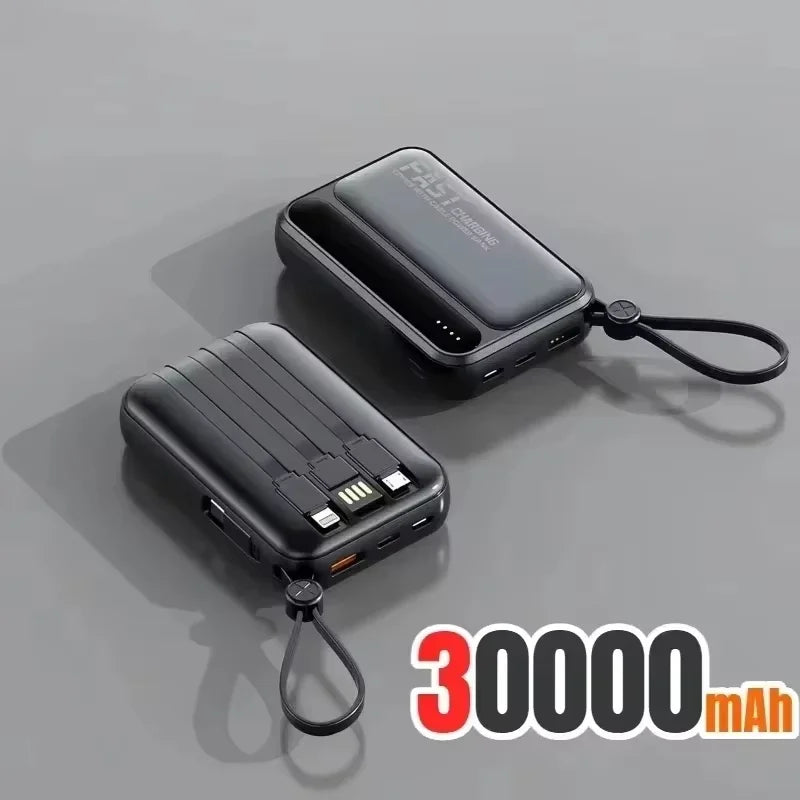 Lenovo Fast Charging Mini Battery Pack 50000mAh Power Bank with 4 Built-in Type C Cables for iPhone Samsung Android Devices