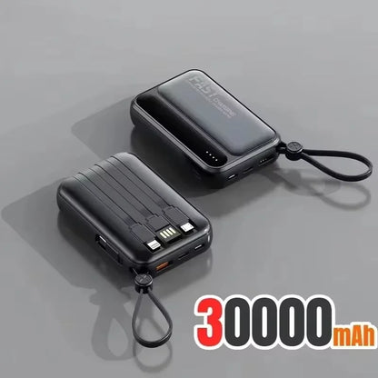 Lenovo Fast Charging Mini Battery Pack 50000mAh Power Bank with 4 Built-in Type C Cables for iPhone Samsung Android Devices