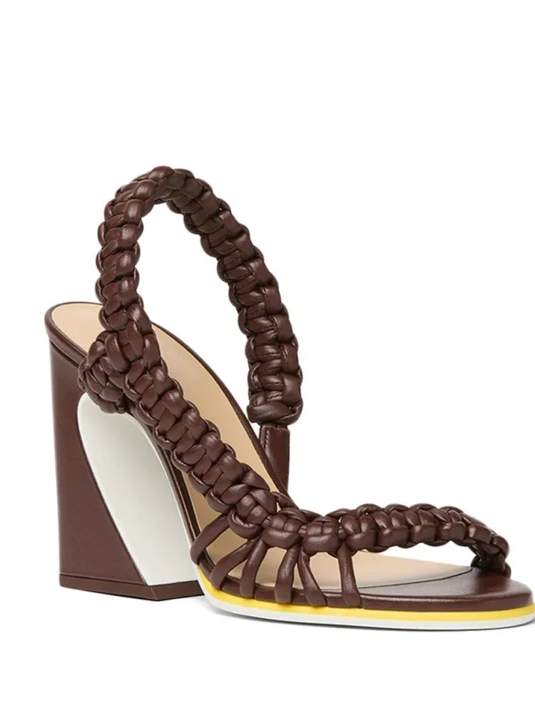 2026European and American Summer Women's Coarse High-heeled Woven Sandals Fashion Runway Plus Women's Sandals