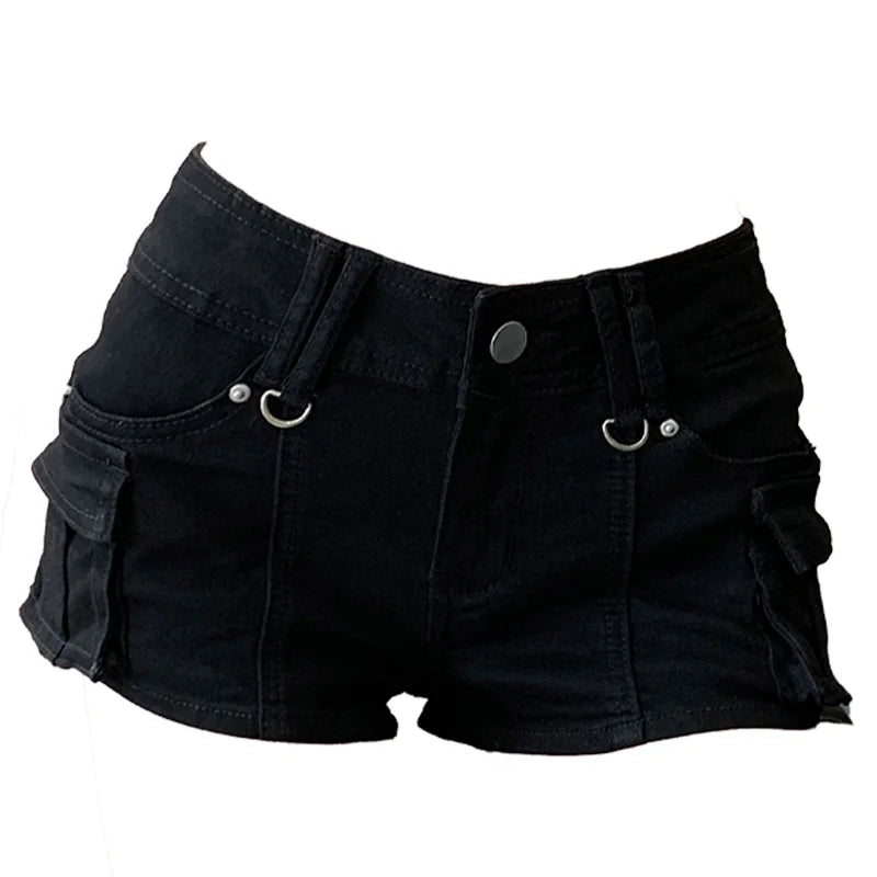Women's Black Gothic Denim Shorts Y2k High Street Harajuku 2000s Aesthetic Sexy 90S Retro Jeans Shorts Summer Clothing 2025 New