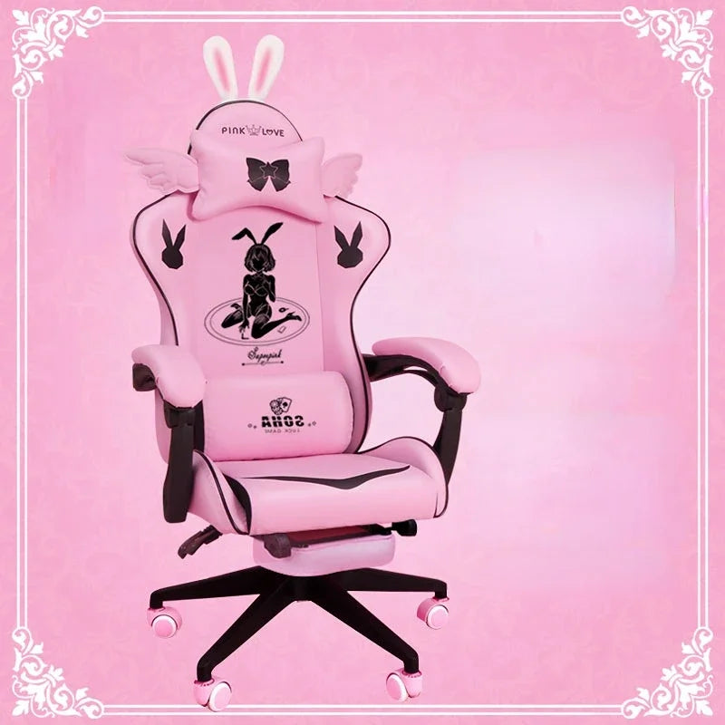 Pink gaming  High-quality girls cartoon home live Gamer  comfortable Swivel  Adjustable office computer Chair