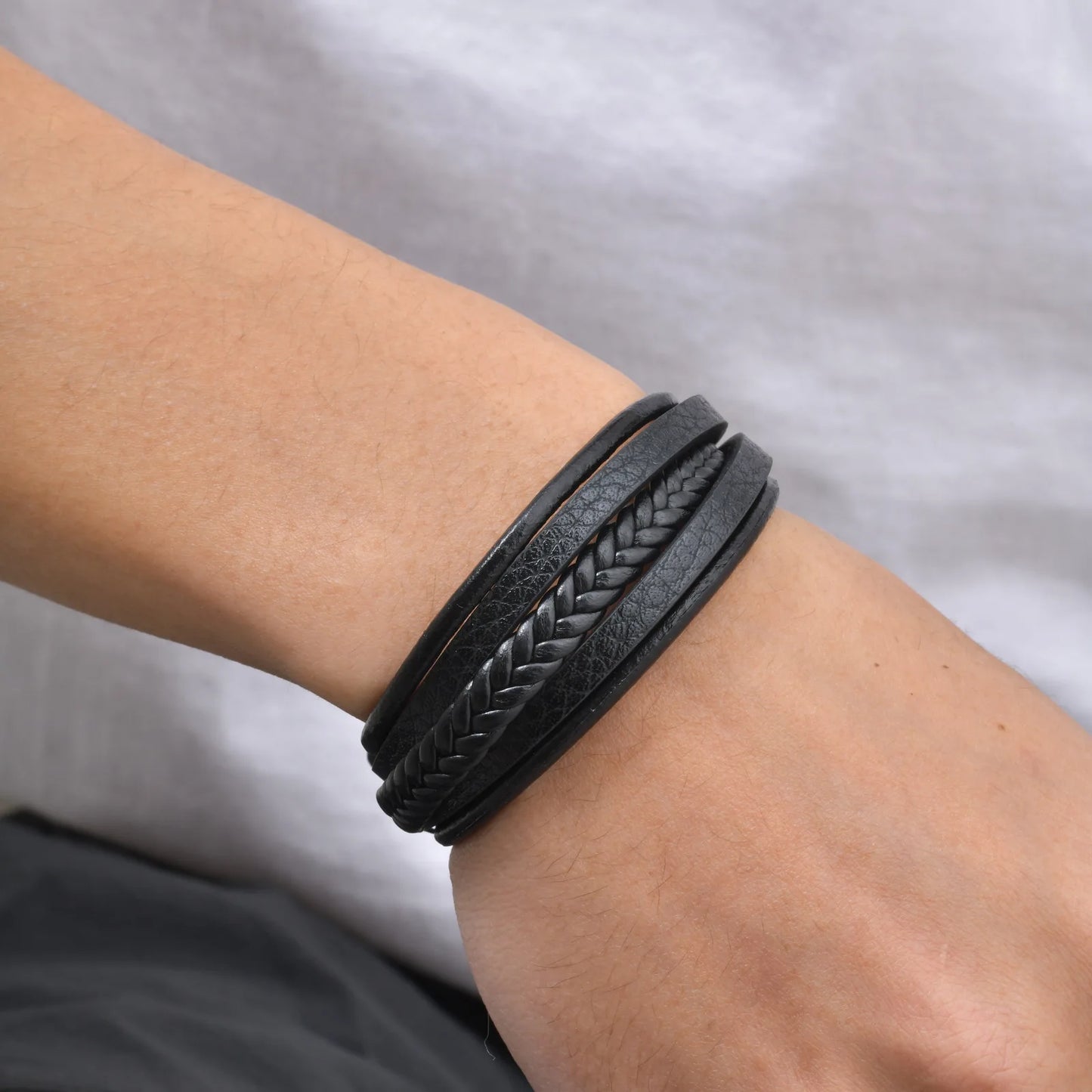 Multi Layer Braided Rope Bracelets for Men,Classic Handmade PU Leather Wristband with Magnetic Buckle,Trendy Punk Jewelry Gift