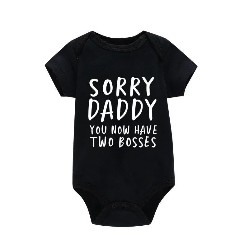 Sorry Daddy You Now Have Two Boss Print Newborn Baby Clothing Cotton Soft Bodysuit Summer Short Sleeve Baby Romper