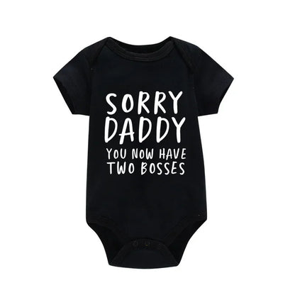Sorry Daddy You Now Have Two Boss Print Newborn Baby Clothing Cotton Soft Bodysuit Summer Short Sleeve Baby Romper